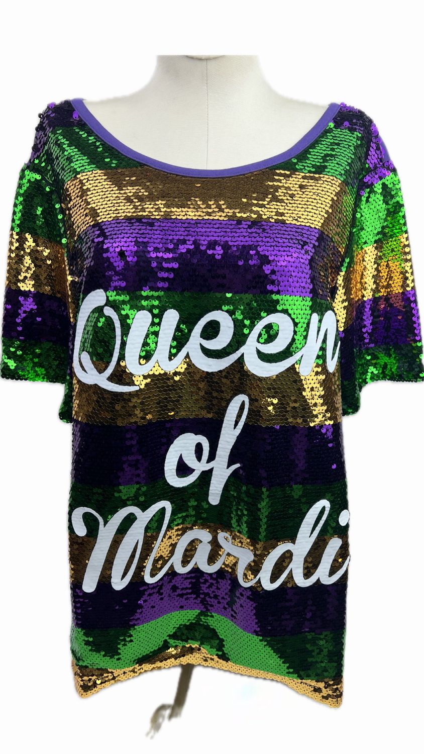 Queen Of Mardi Printed Stripe Sequins Top - XLarge (Each)