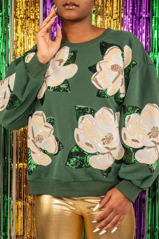 QOS Dark Green Magnolias Sweatshirt - Large