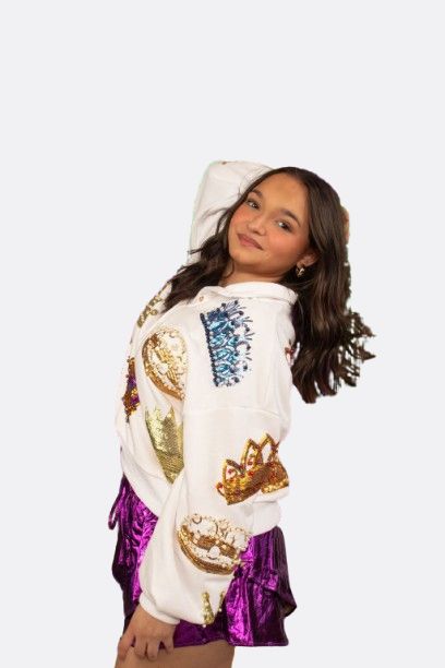 QOS White Crown Button Up Sweatshirt - Medium