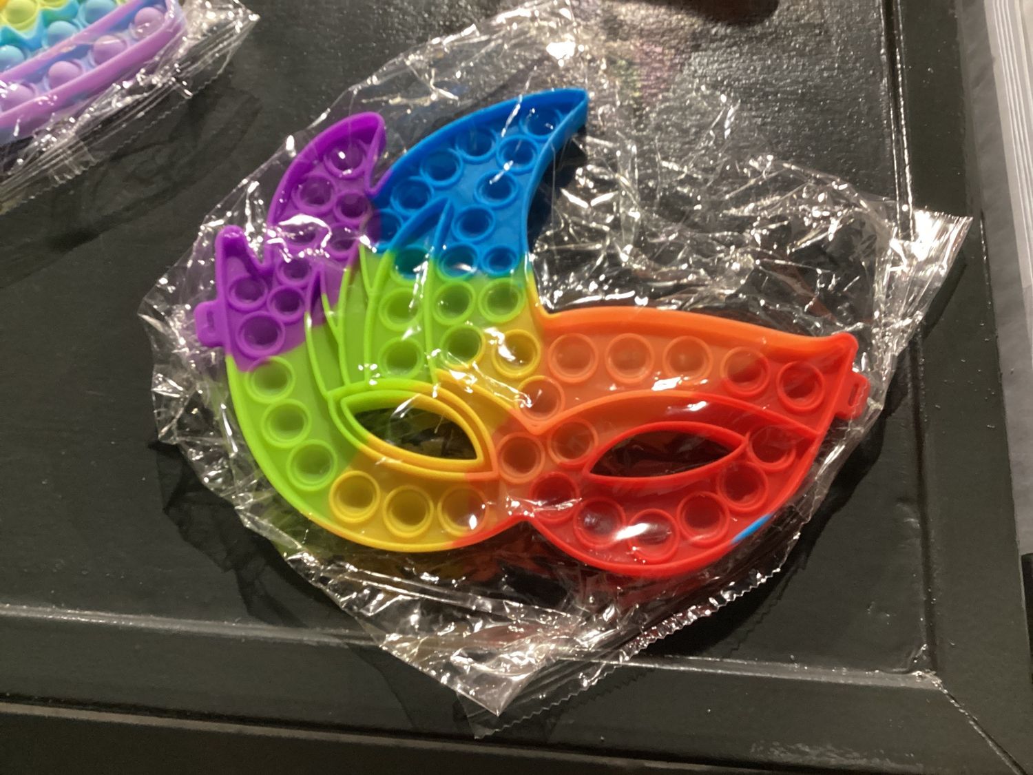 Rainbow Mardi Gras Mask with Embellishment Fidget Popper (Each)