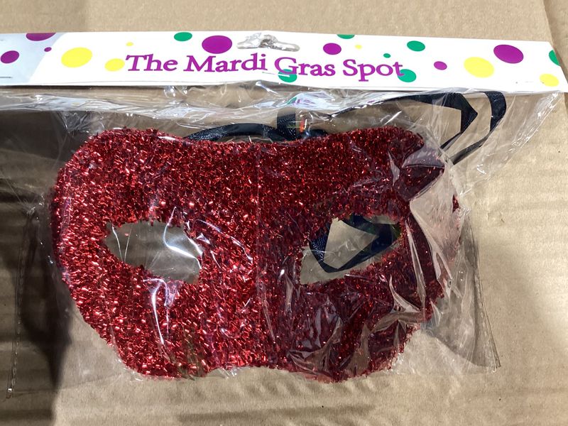 Red Hard Plastic Crinkle Mask with Red Ribbon Tie (Each)