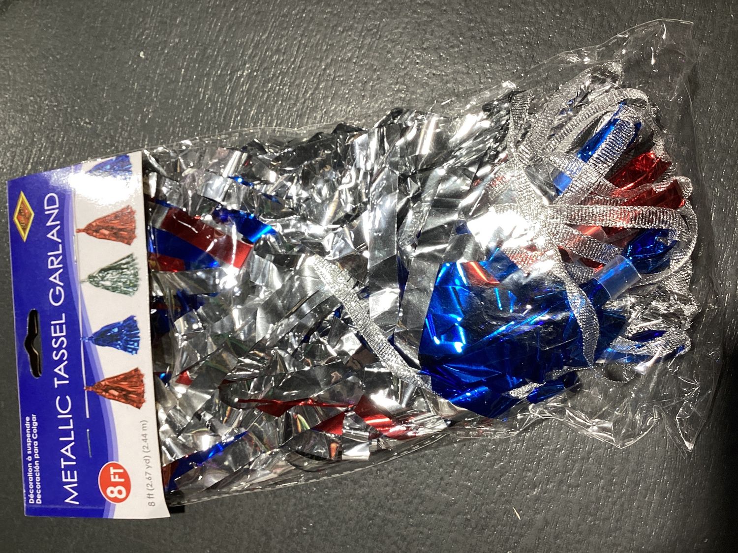 Red, Silver and Blue Metallic Tassel Garland 8' X 9.75" (Each)