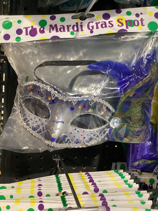 Royal Blue and Silver Mask with Jewels and Royal Blue Feather (Each)