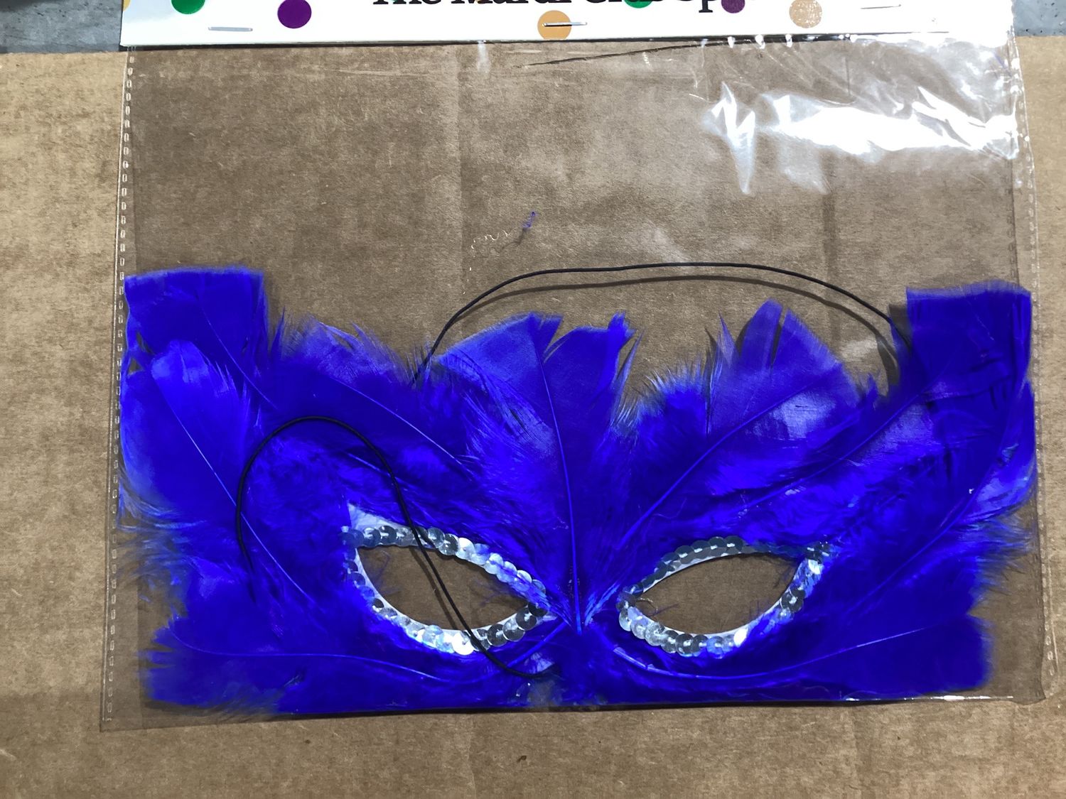 Royal Blue Feathers with Silver Sequins Around The Eyes and Elastic Band (Each)