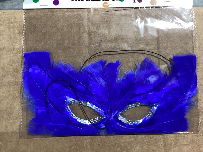 Royal Blue Feathers with Silver Sequins Around The Eyes and Elastic Band (Each)
