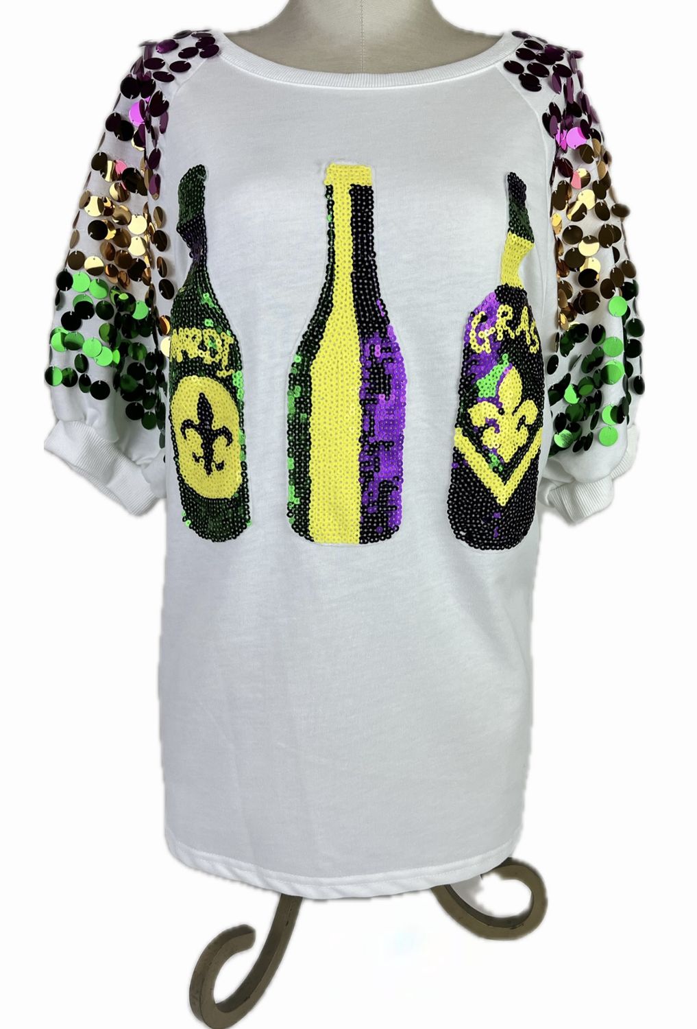 Sequin Mardi Gras Bottles Spangled Sleeve Top - XL (Each)