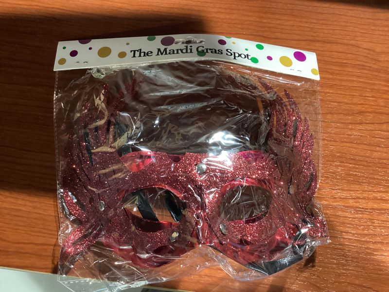 Shiny Red Masquerade Mask with Attached Red Glittered Accent and Ribbon Tie (Each)