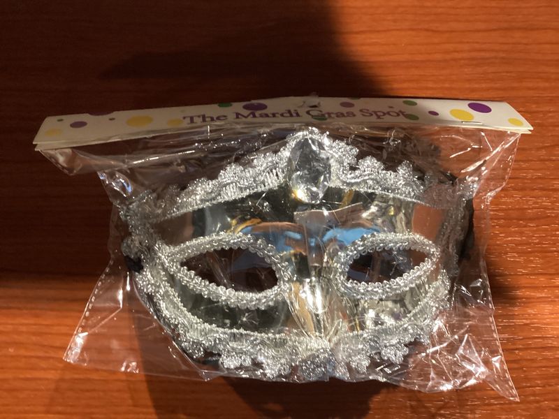 Shiny Silver Mask with Silver Jewel and Ribbon Tie (Each)