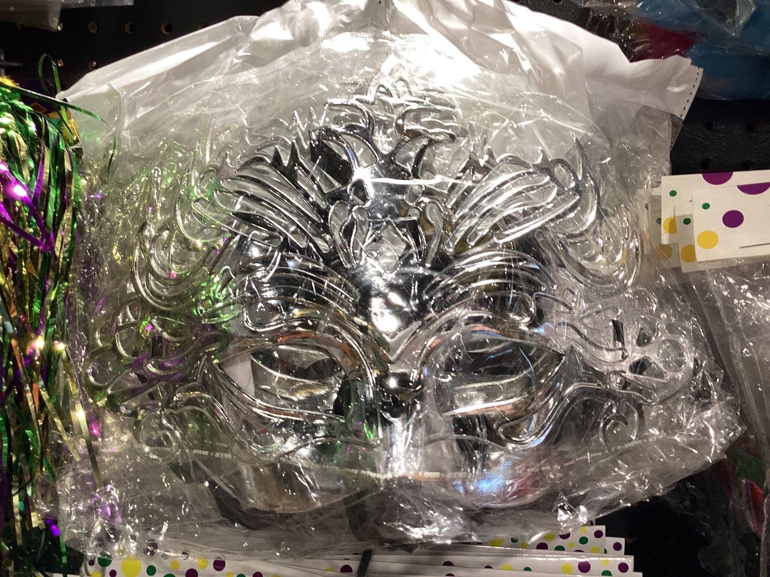 Silver Metallic Ornate Mask with Ribbon Tie (Each)