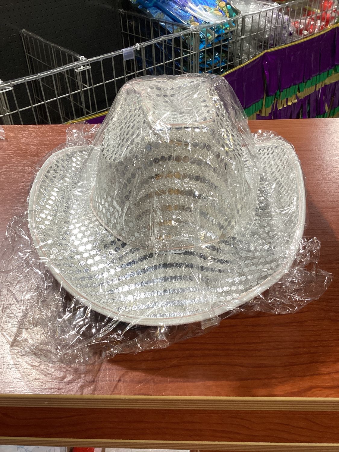 Silver Sequin LED EL Wire Cowboy Hat (Each)
