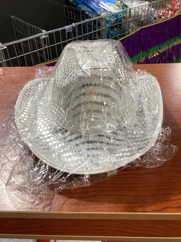 Silver Sequin LED EL Wire Cowboy Hat (Each)