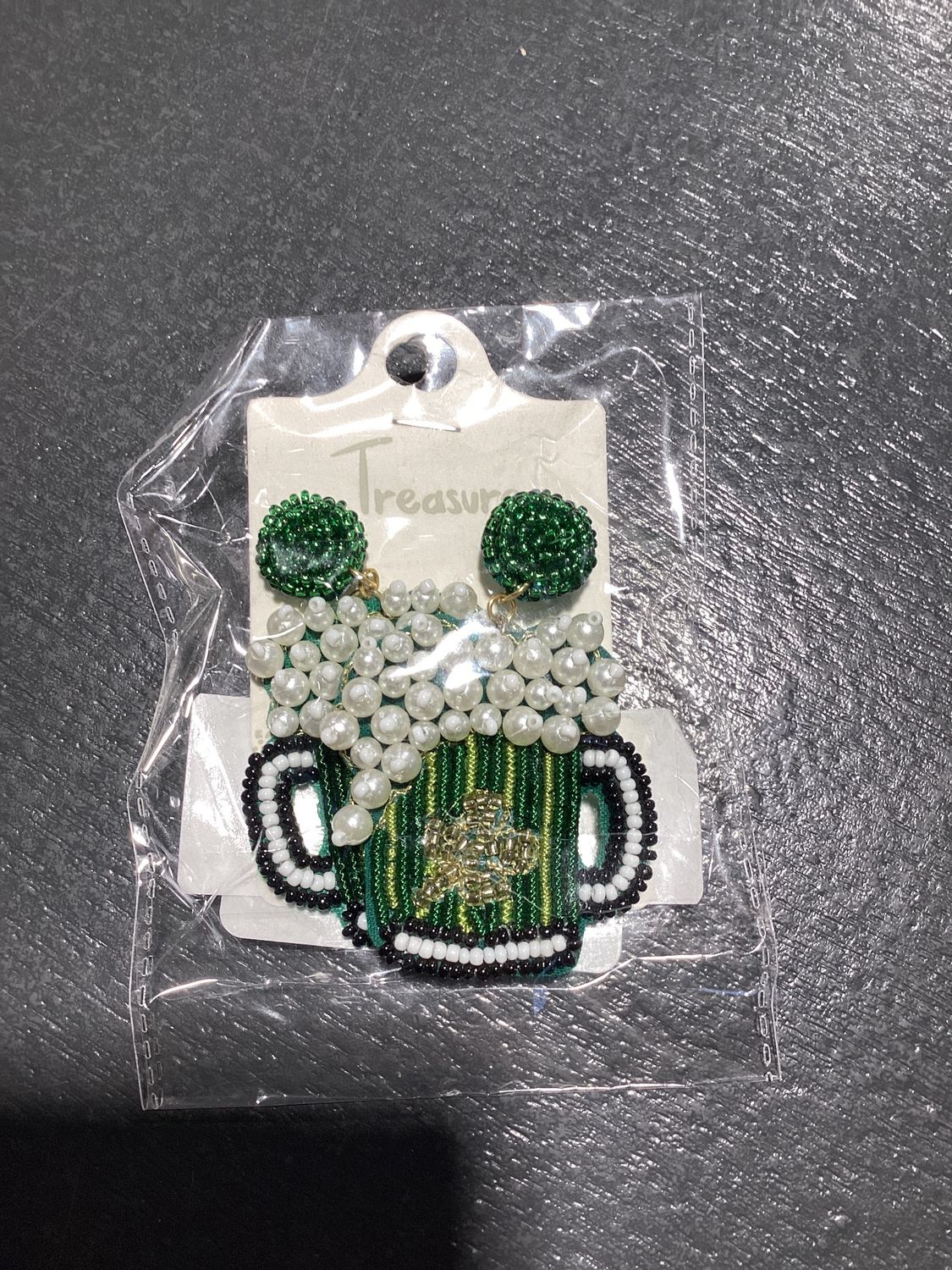 St. Patrick's Day Clover Accented Beer Dangle Earrings (Pair)