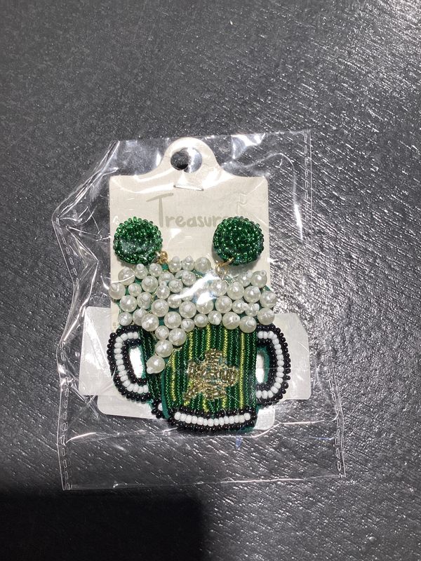 St. Patrick&#39;s Day Clover Accented Beer Dangle Earrings (Pair)