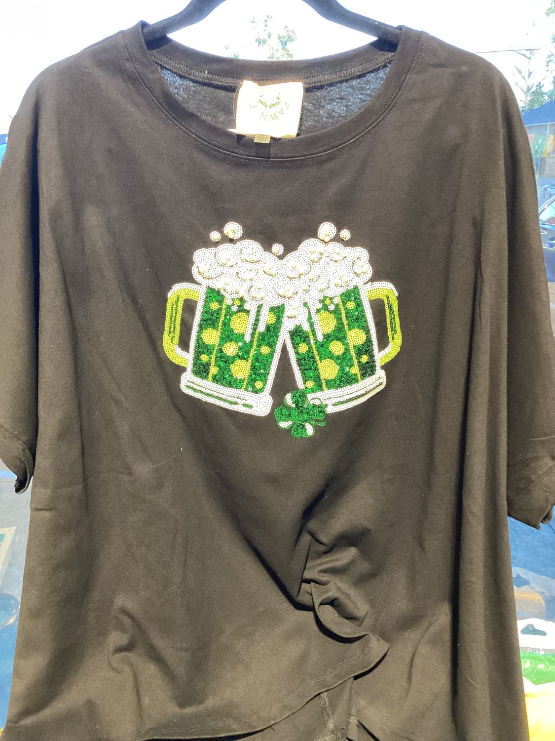 St. Patrick's Sequin Cheers Black Top - Small (Each)