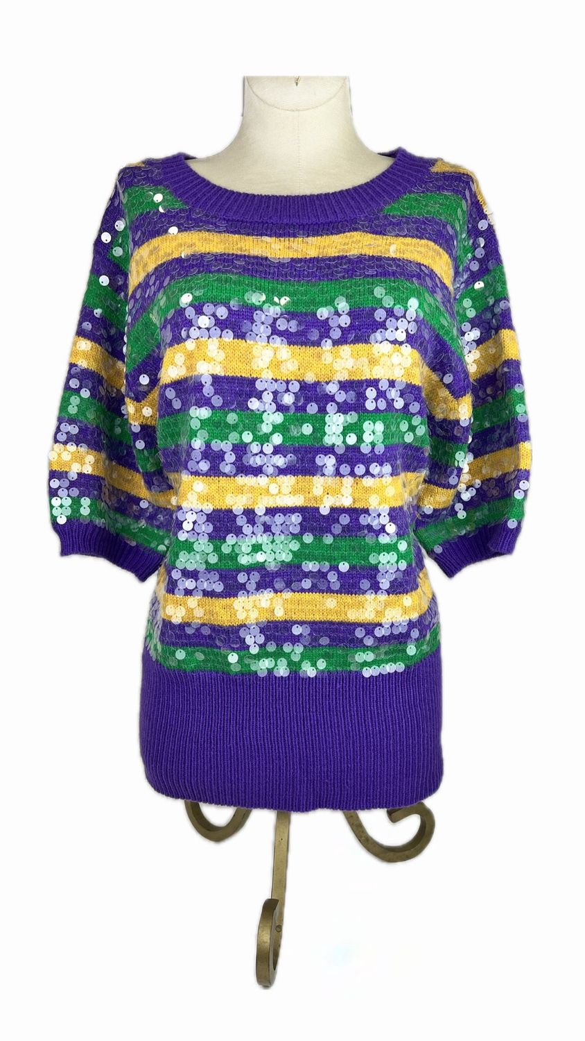Striped Mardi Gras Sweater with Clear Sequins - Large (Each)