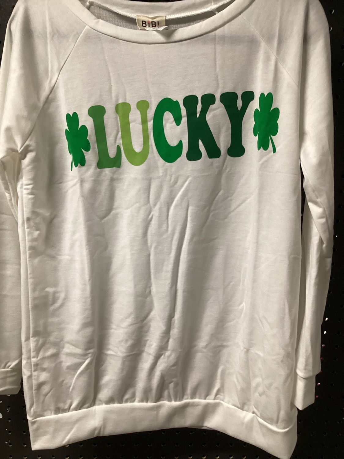 St. Patrick's French Terry Knit Lucky Graphic White Pullover Top - Small (Each)