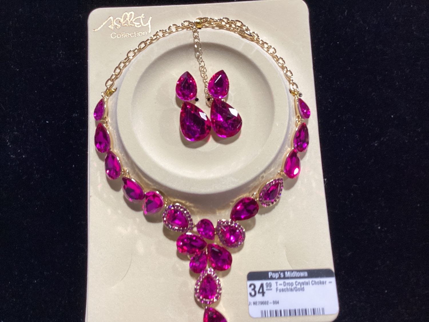 T-Drop Crystal Choker - Fuschia/Gold