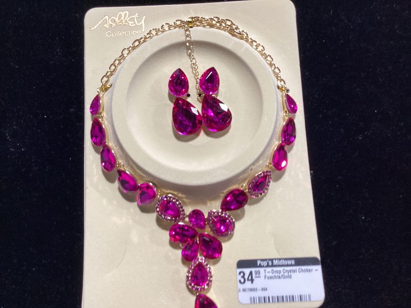 T-Drop Crystal Choker - Fuschia/Gold