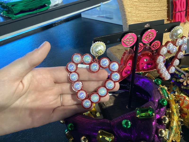 Valentines 2022 -Red Glitter Jumbo Pearl Heart Earrings with White Resin Pearls