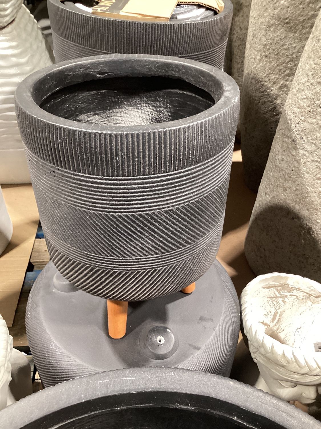 Varying Finish Cylinder Pots w/Wood Legs, Antique Black - Small