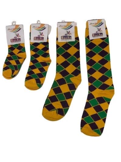 Yellow Diamond Printed Socks with Purple Green and Gold - Baby Regular Length