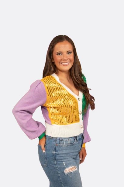 Yellow Mardi Gras Color Block Sequin Cardigan - Medium (Each)