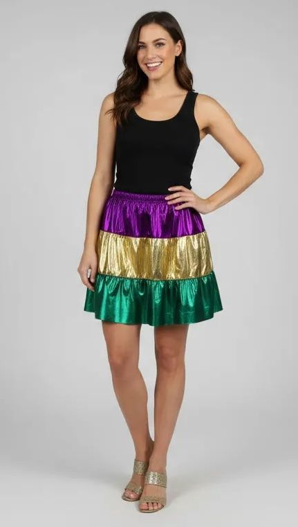 XXL - Mardi Gras Lame Colorblock Skirt