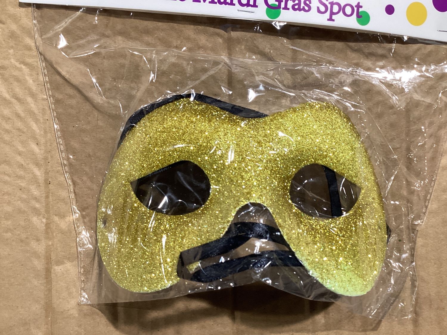 Yellow Metallic Glittered Mask with Elastic Band (Each)