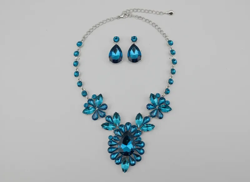 64339_Silver/Blue, multi rhinestone shape evening necklace