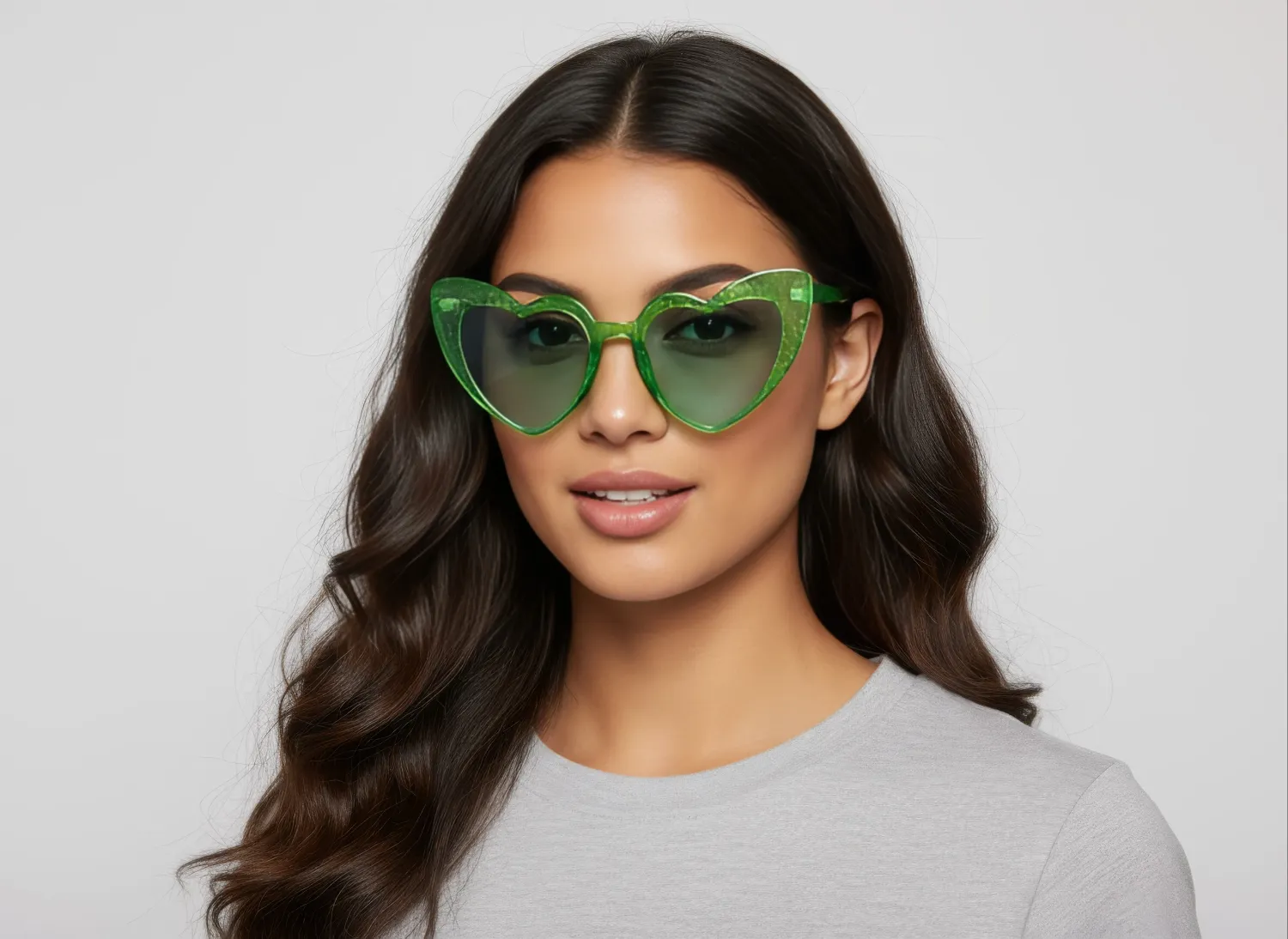 Green Heart Shaped Glitter Sunglasses (Each)