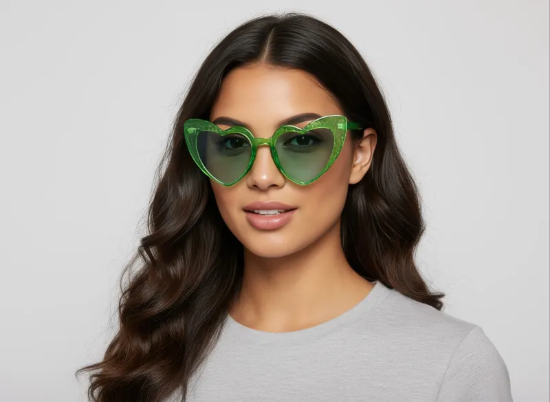 Green Heart Shaped Glitter Sunglasses (Each)