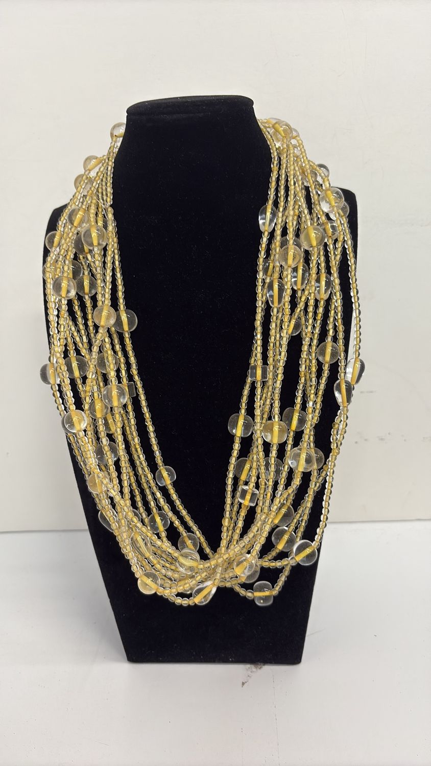 27" Clear and Yellow Glass Bead Necklace (Dozen)