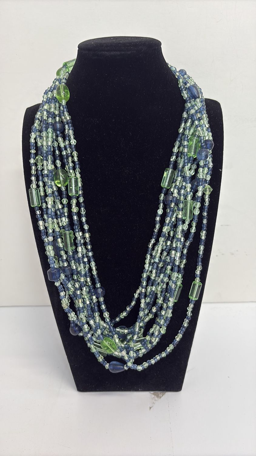 27" Blue and Green Glass Bead Necklace (Dozen)
