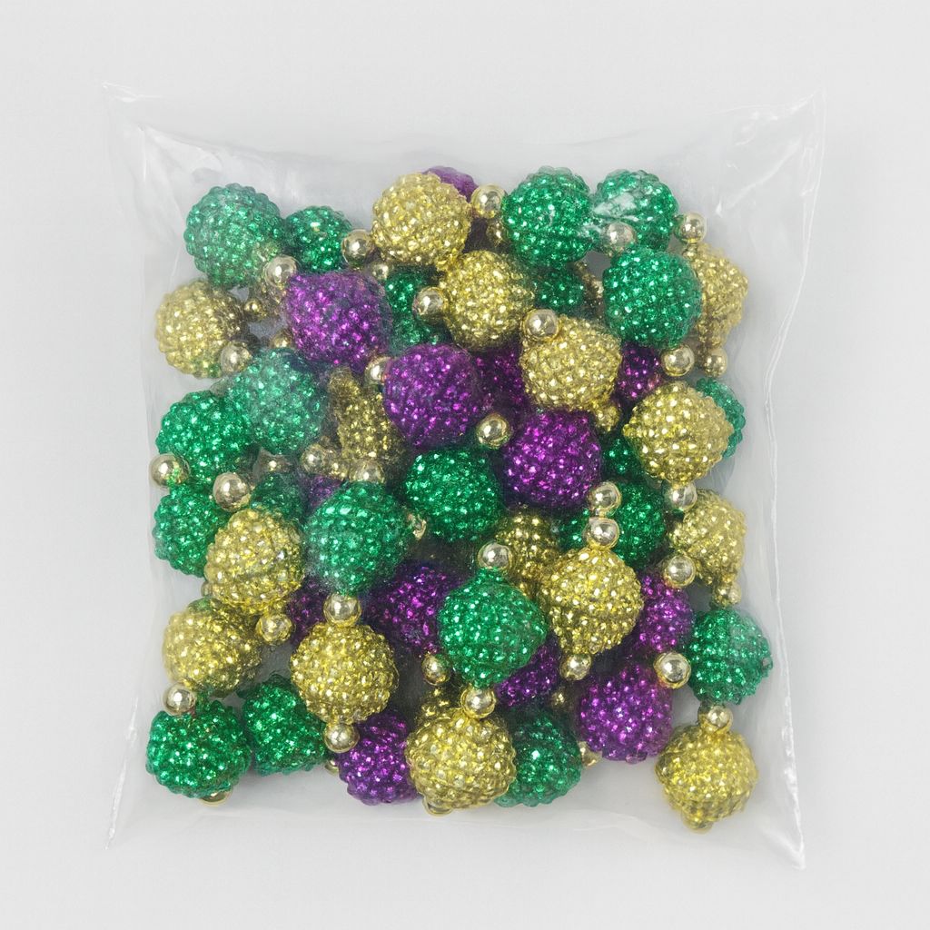 7" Purple, Green and Gold Berry Mardi Gras Bracelet (Dozen)
