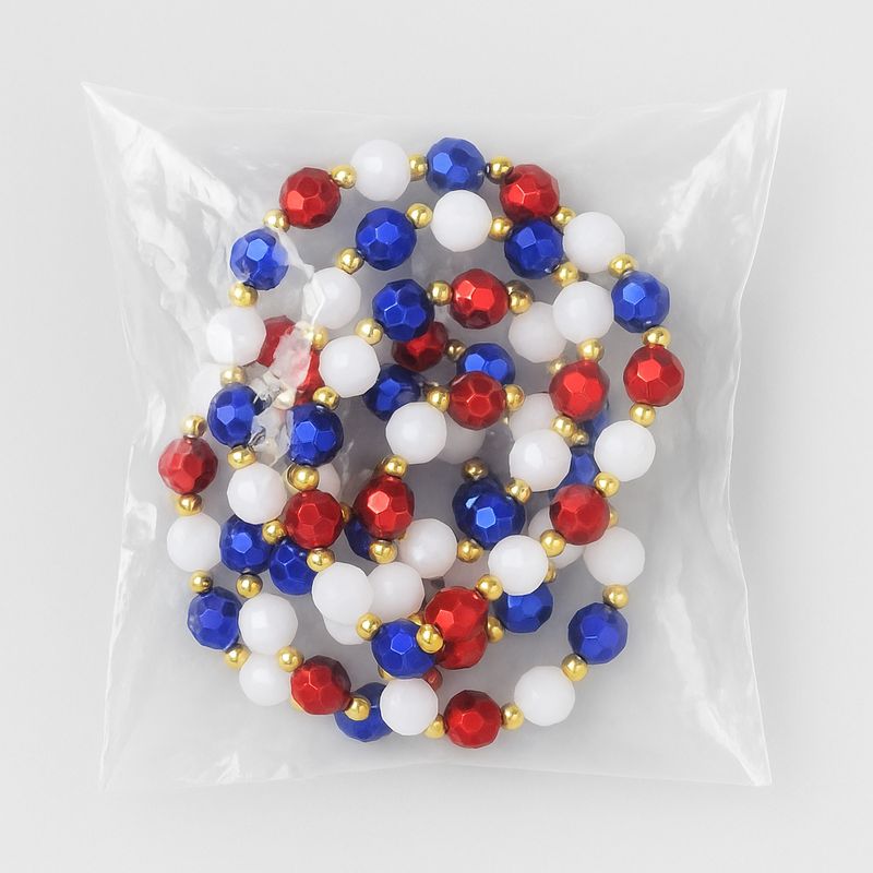 Red White and Blue Stretchy Metallic Berry Bead Bracelets (Dozen)