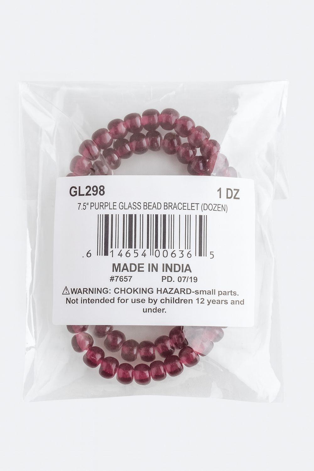 7.5" Purple Glass Bead Bracelet (Dozen)