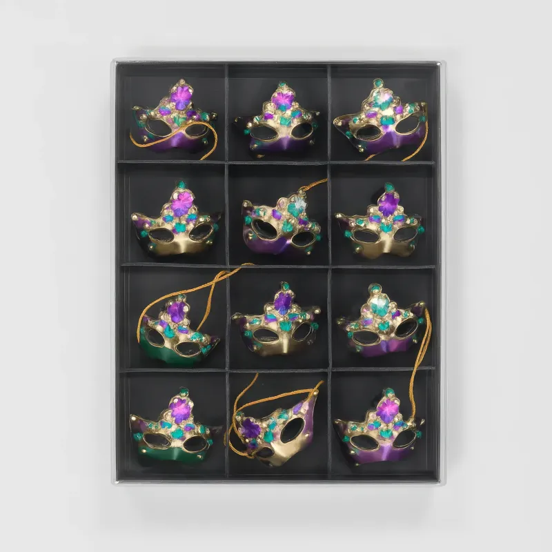 2&quot; Mask Ornaments Assorted Purple, Green and Gold (Dozen)