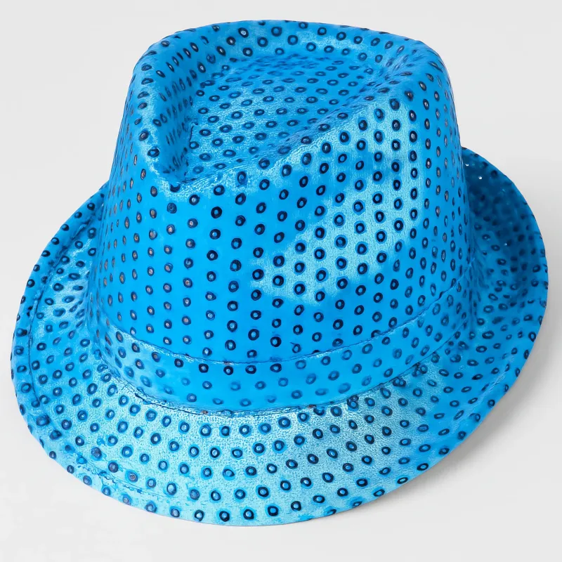Turquoise LED Fedora with 14 White Lights (Each)
