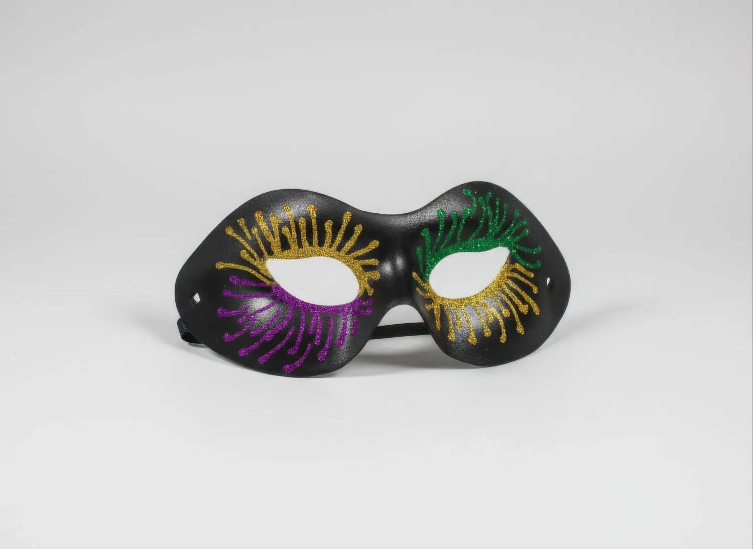 3.5" x 9" Black Mask with Purple, Green and Yellow Glitter Fireworks (Each)
