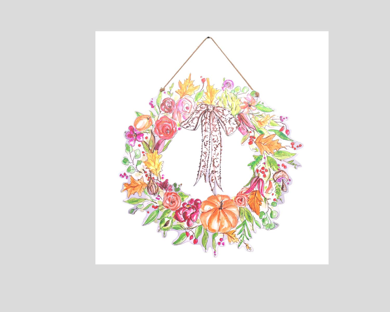 Rose &amp; Pumpkin Wreath PVC Door Hanger