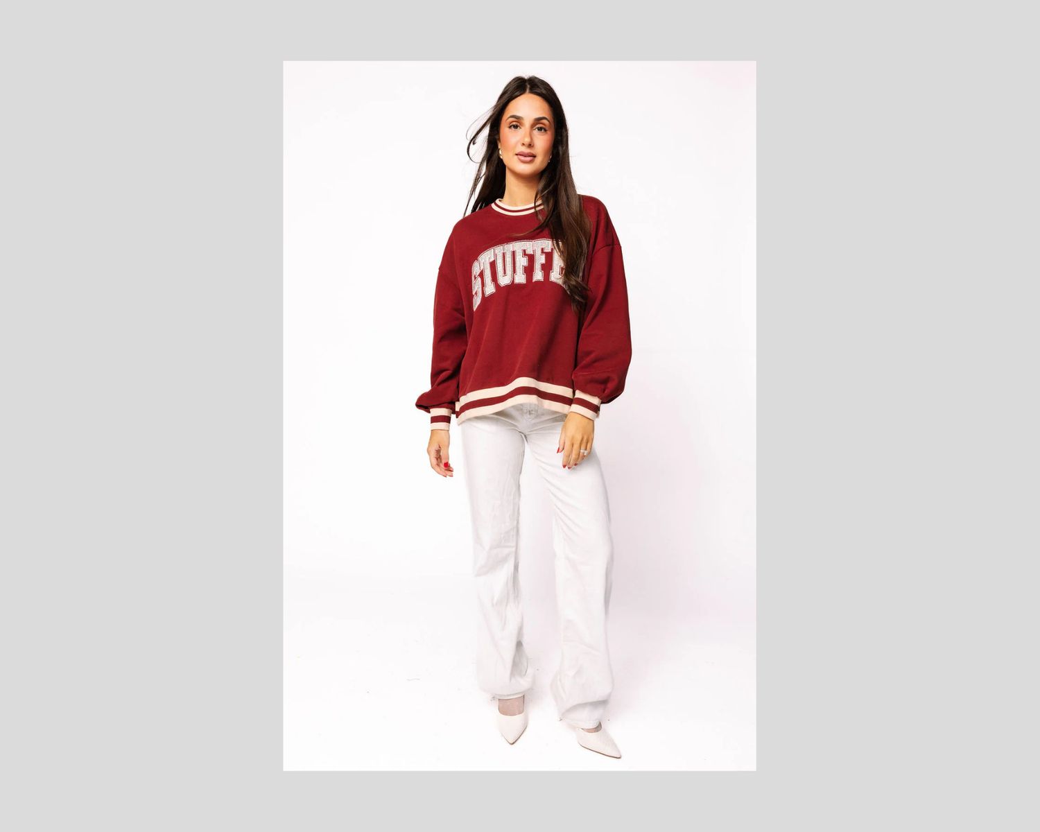 Maroon &amp; Ivory Rhinestone &#39;Stuffed&quot; Sweatshirt