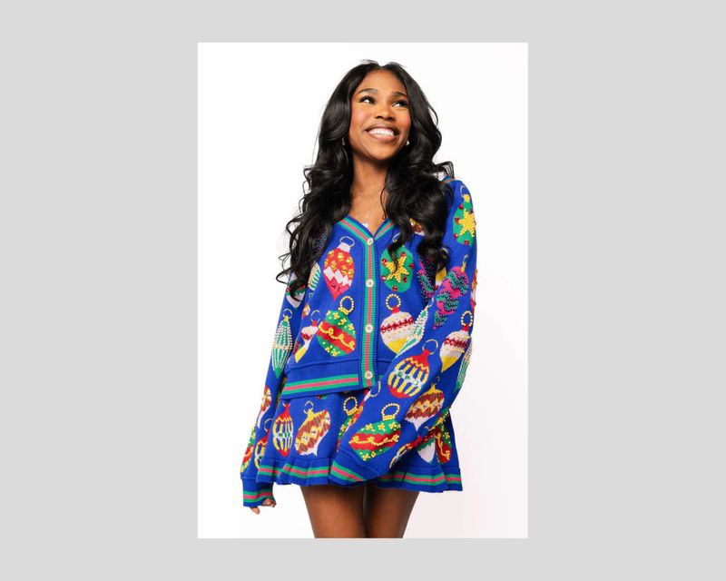 Royal Blue Multi Jeweled Ornament Button Up Cardigan