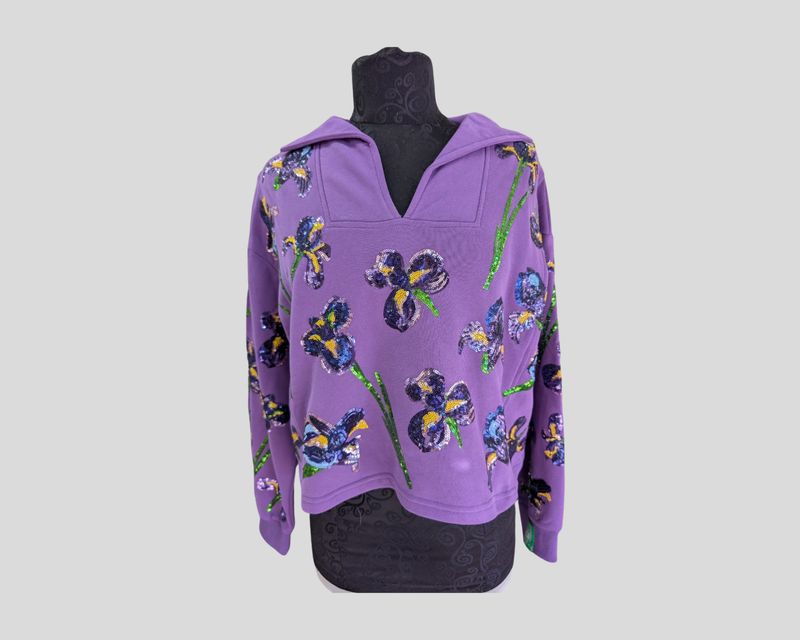 QOS Purple Iris Collar Sweatshirt - XS