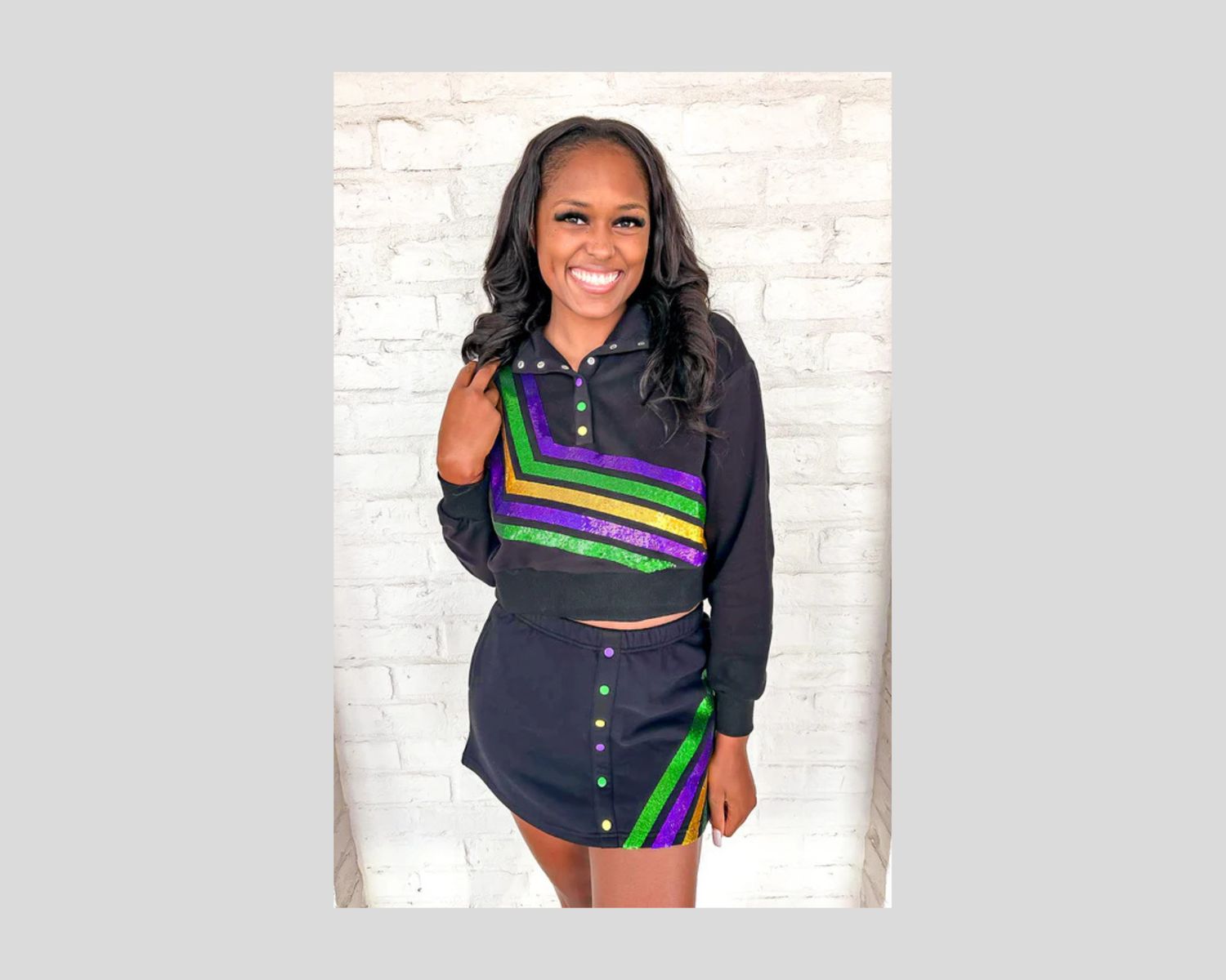 Black Mardi Gras Diagonal Henley Skirt - Medium