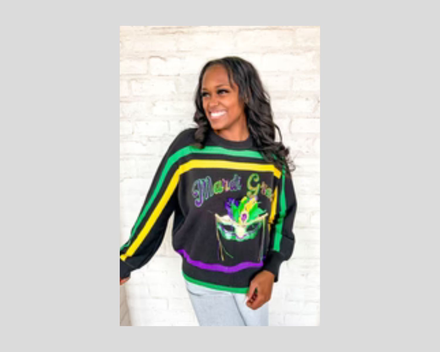 Black Striped Mardi Gras Mask Sweater - XL