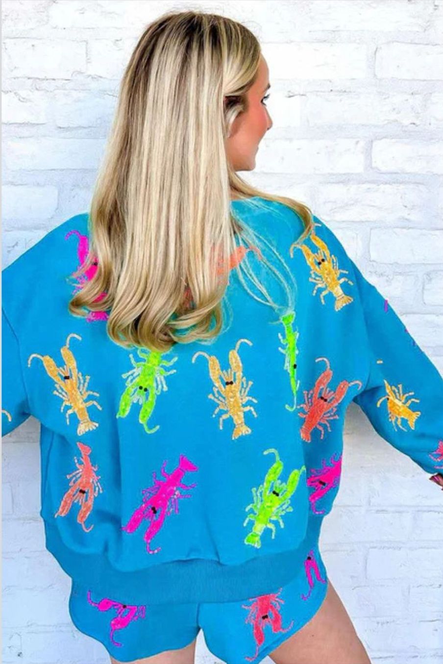 Teal Neon V Neck Crawfish Sweatshirt