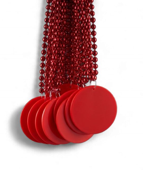 33" 7mm Metallic Red Bead Necklace with 2.5" Red Disc (Dozen)