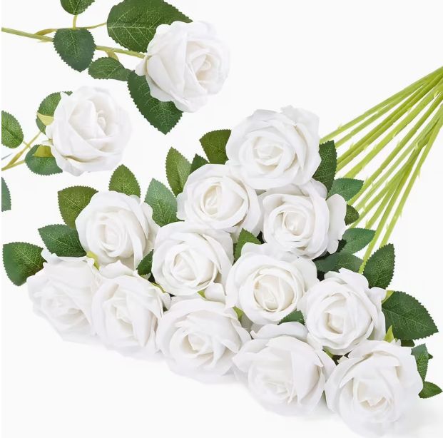11.5” Faux Roses - White (Dozen)