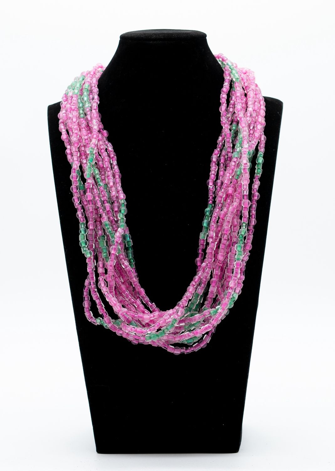 27" Pink and Green Glass Bead Necklace (Dozen)