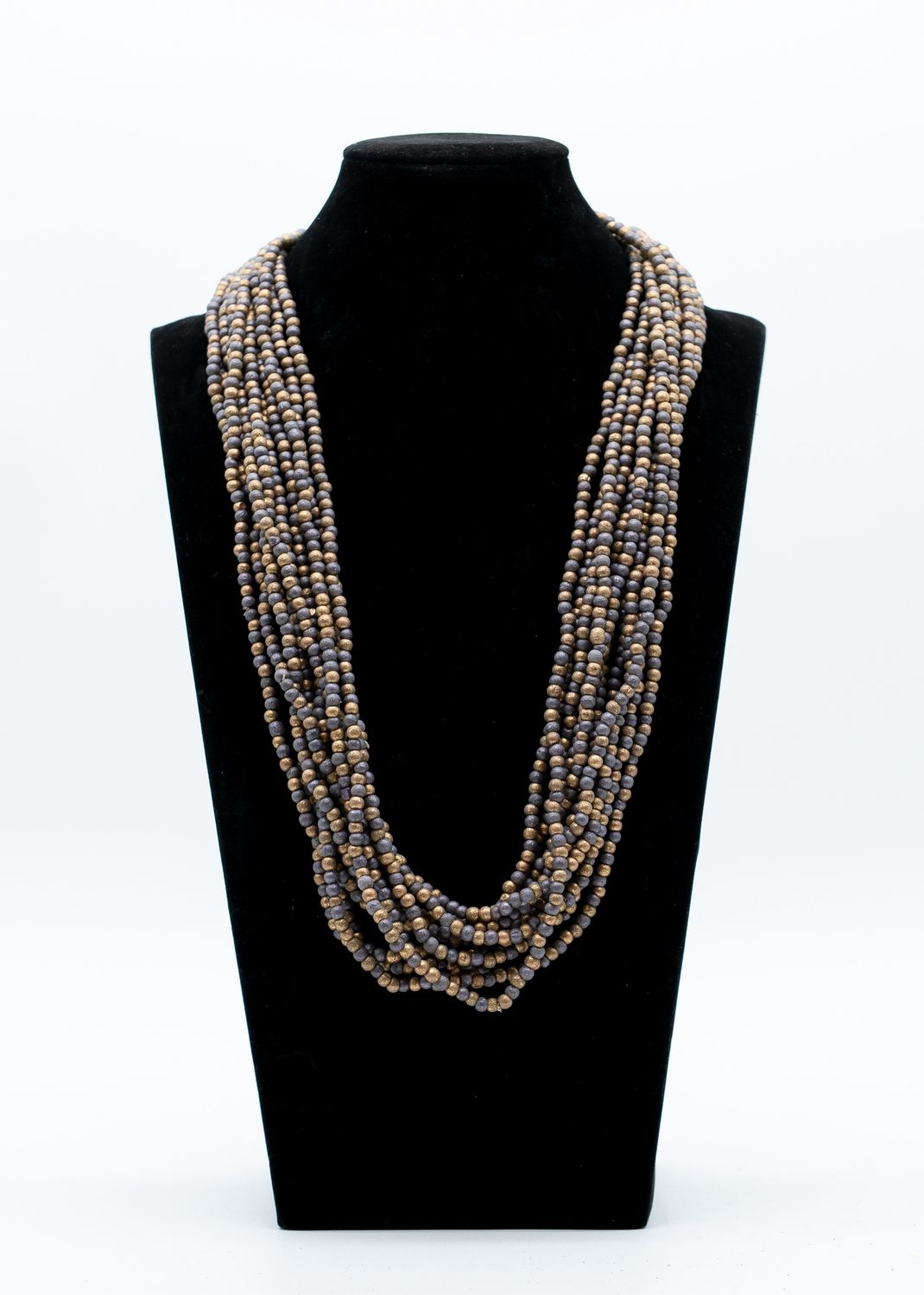 27" Dark Purple Gold Glass Bead Necklace (Dozen)